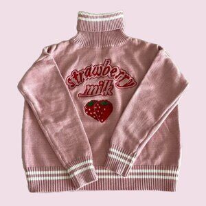 NEW Pink Strawberry Milk Knit Turtleneck Sweater